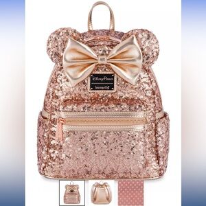 NWT Minnie Mouse Sequin Loungefly Mini Backpack – Rose Gold $99.00